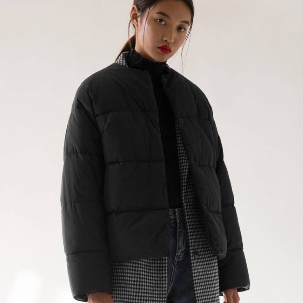 OAK + FORT Black Puffer Jacket Oversized Quilted Design